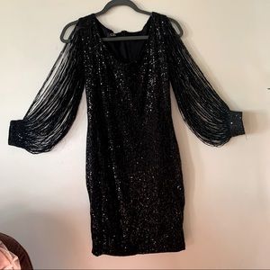 CBR Sequin Cocktail Dress, Beaded Sleeves